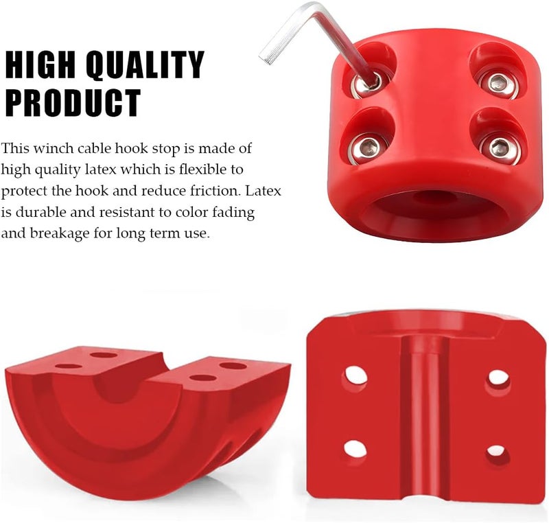 ZNDAW Winch Stopper for Cable, Rubber Winch Cable Stopper with Allem Wrench for Synthetic Rope and Wire, Wearproof Stopper Winch Saver Protect Towing Hook Univeral for ATV UTV (Red) - Image 3